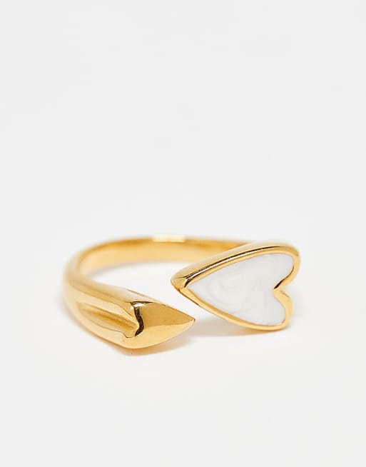 DESIGN Curve waterproof stainless steel ring with heart detail in gold tone