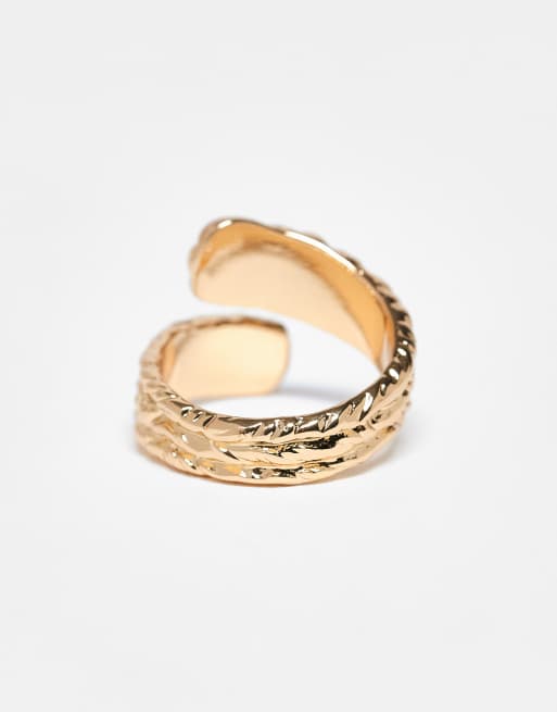 DESIGN Curve Wrap Around Ring With Molten Texture In Gold Tone