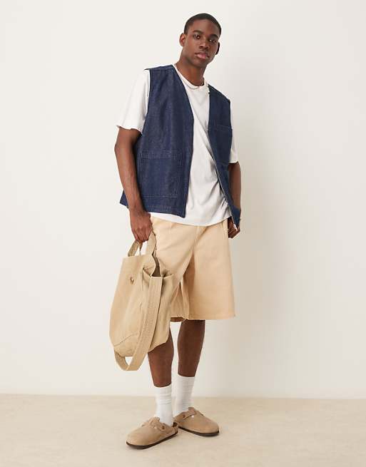 DESIGN Denim Gilet With Patch Pockets In Raw Wash