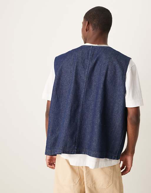 DESIGN Denim Gilet With Patch Pockets In Raw Wash