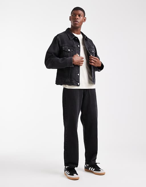 DESIGN denim jacket and jeans co-ord in black