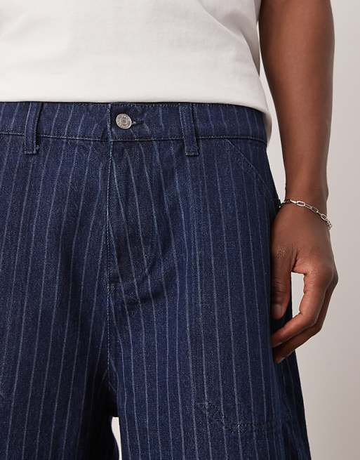 DESIGN Denim Jort With Stripe In Rinse Wash