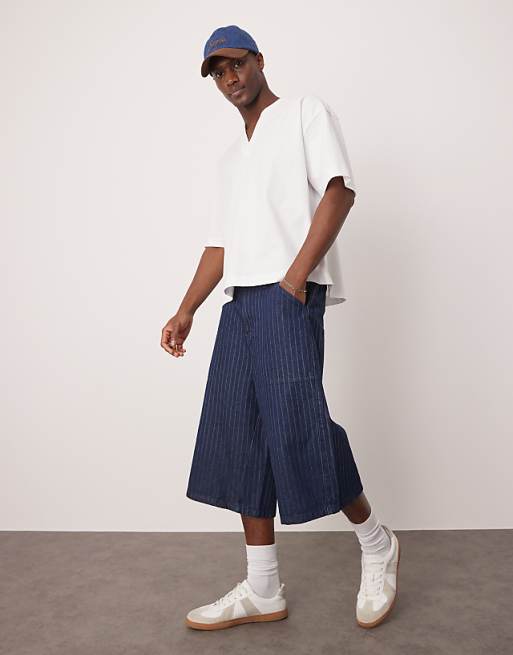 DESIGN denim jort with stripe in rinse wash
