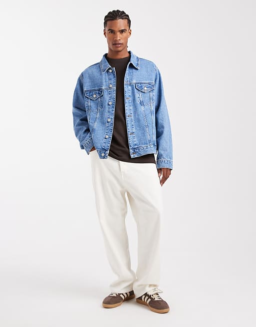 DESIGN Denim Trucker Jacket In Mid Wash Blue