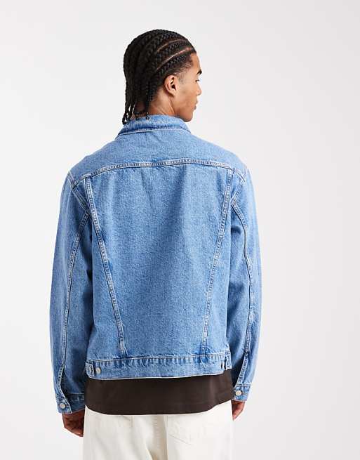 DESIGN Denim Trucker Jacket In Mid Wash Blue