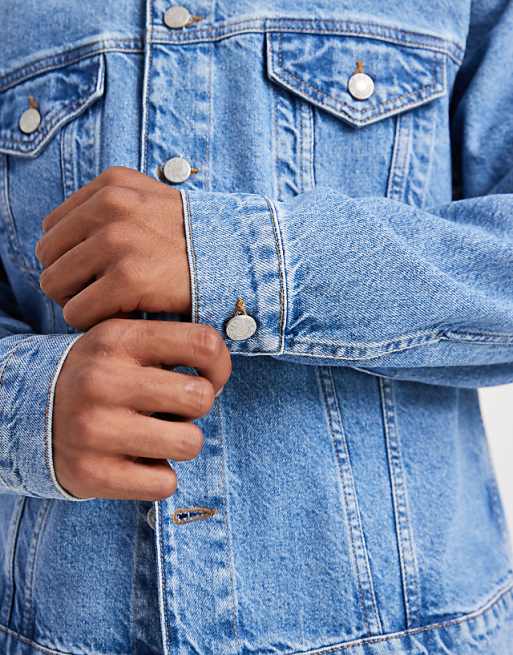 DESIGN Denim Trucker Jacket In Mid Wash Blue