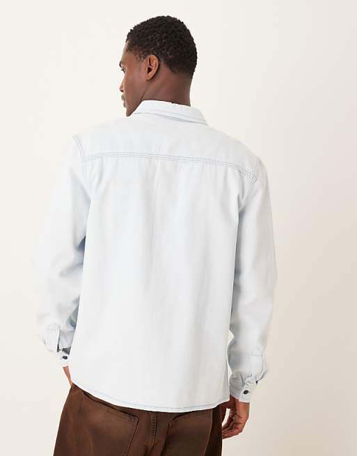 DESIGN Denim Western Shirt In Lightwash Blue