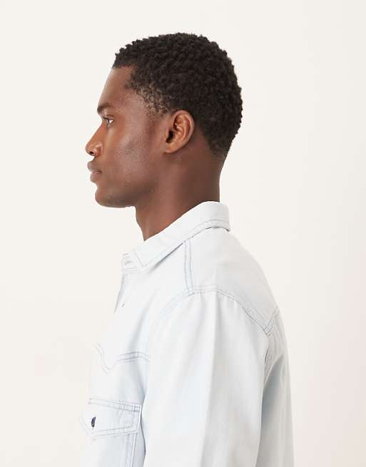 DESIGN Denim Western Shirt In Lightwash Blue