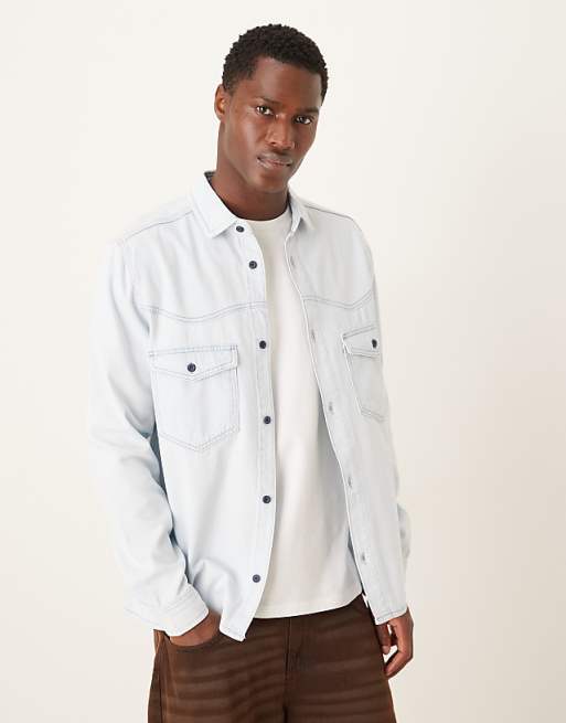 DESIGN denim western shirt in lightwash blue