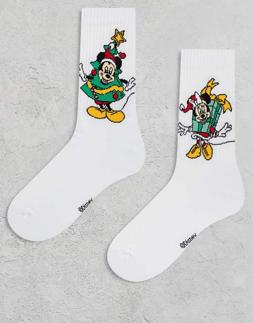 DESIGN Disney 2 pack socks with Christmas Mickey & Minnie graphic in white