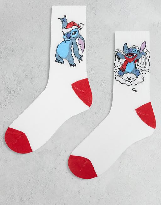 DESIGN Disney 2 pack socks with Christmas Stitch graphic in white
