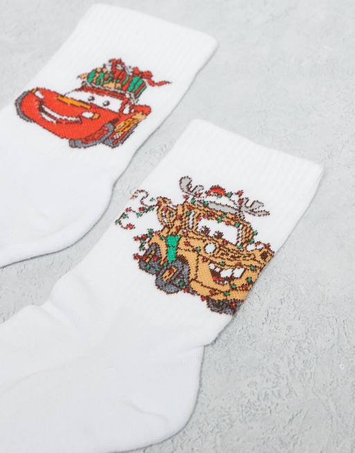DESIGN Disney Pixar 2 Pack Socks With Christmas Cars Graphic In White