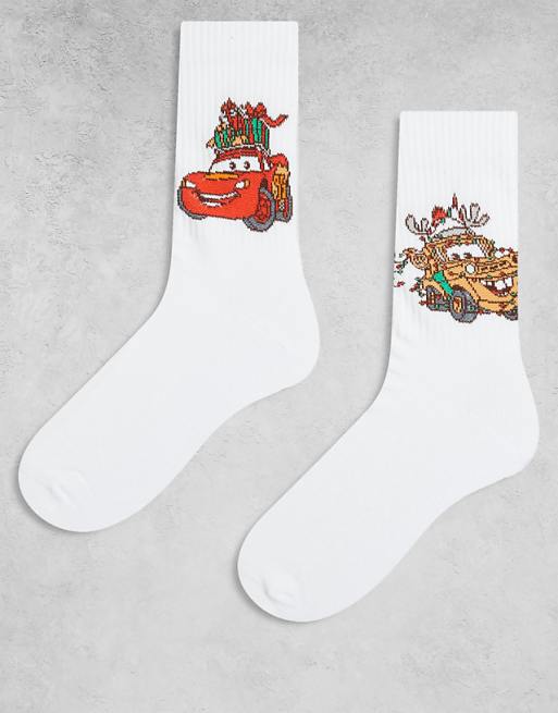 DESIGN Disney Pixar 2 pack socks with Christmas Cars graphic in white