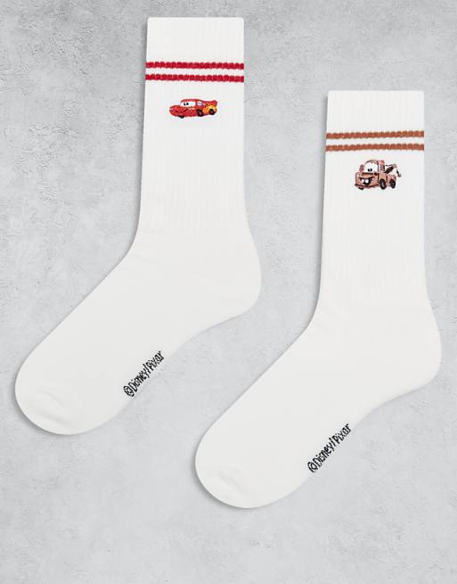 DESIGN Disney Pixar 2 pack socks with Mater and McQueen embroidery in white