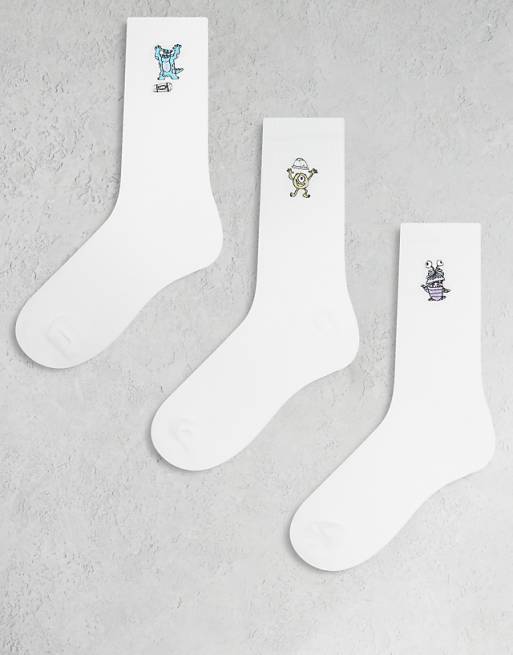 DESIGN Disney Pixar 3 pack socks Monster Inc embroidery in white