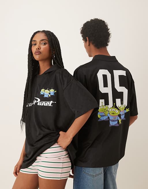 DESIGN Disney Pixar unisex oversized sports jersey with Toy Story Pizza Planet prints in black - BLACK