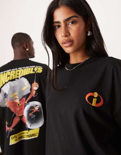DESIGN Disney Pixar Unisex Oversized T-shirt With The Incredibles Prints In Black
