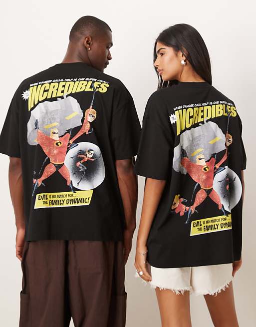 DESIGN Disney Pixar Unisex Oversized T-shirt With The Incredibles Prints In Black