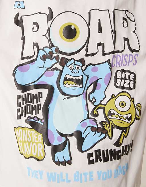 DESIGN Disney Pixar Unisex Oversized T-shirt With Monsters Inc Print In White - WHITE