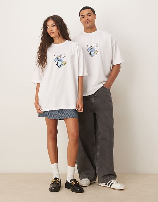 DESIGN Disney Pixar Unisex Oversized T-shirt With Monsters Inc Print In White - WHITE