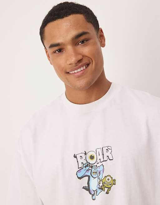 DESIGN Disney Pixar Unisex Oversized T-shirt With Monsters Inc Print In White - WHITE