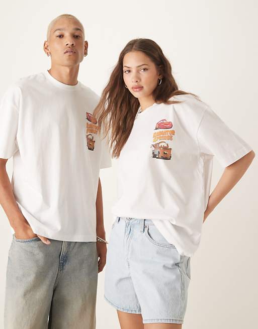 DESIGN Disney Pixar Unisex Oversized T-shirt With Cars Prints In White