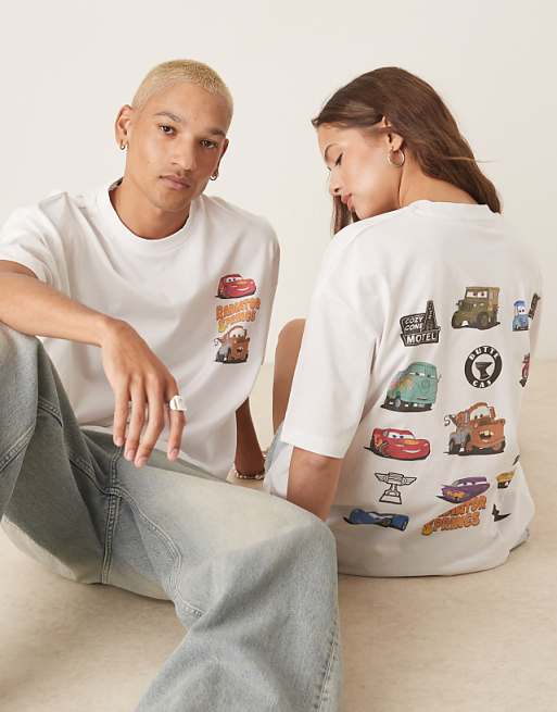 DESIGN Disney Pixar Unisex Oversized T-shirt With Cars Prints In White