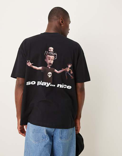 DESIGN Disney Pixar Unisex Oversized T-shirt With Toy Story Sid Prints In Black