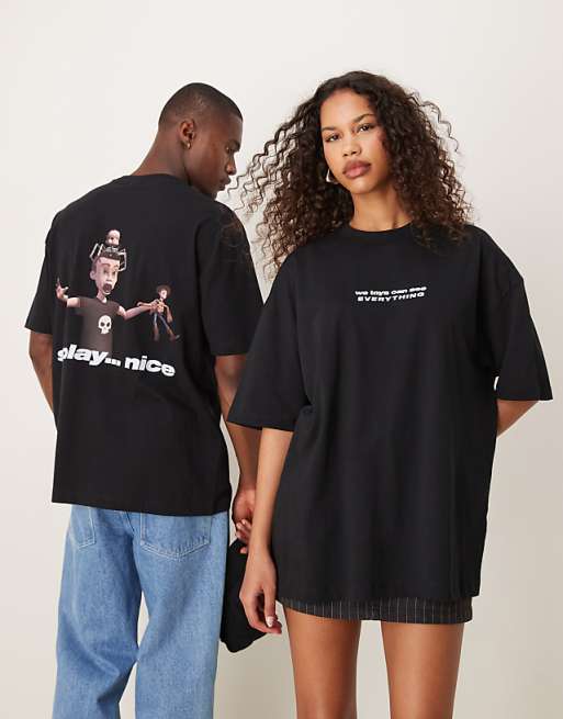 DESIGN Disney Pixar unisex oversized t-shirt with Toy Story Sid prints in black
