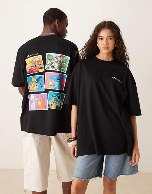 DESIGN Disney Pixar Unisex Oversized T-shirt With Character Prints In Black
