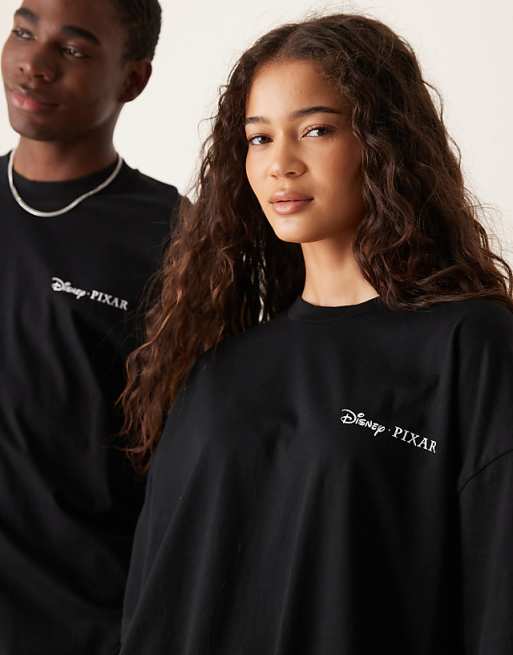DESIGN Disney Pixar Unisex Oversized T-shirt With Character Prints In Black