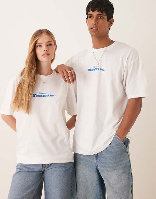 DESIGN Disney Pixar unisex oversized t-shirt with Monsters Inc multi prints in white