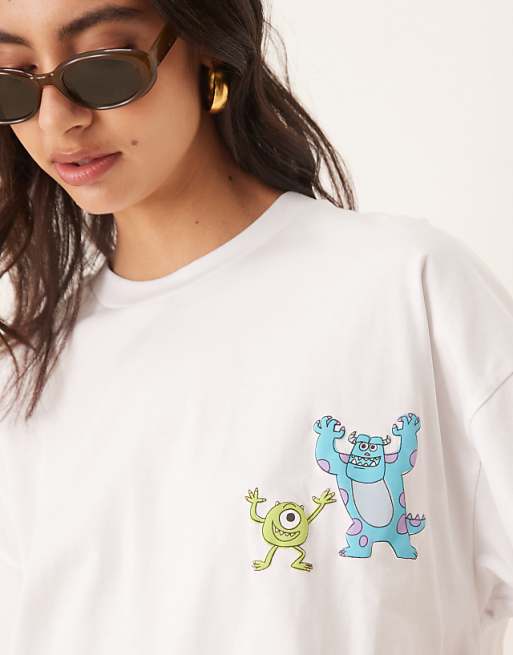 DESIGN Disney Pixar Unisex Oversized T-shirt With Monsters Inc Prints In White
