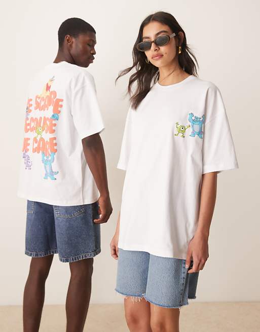DESIGN Disney Pixar Unisex Oversized T-shirt With Monsters Inc Prints In White