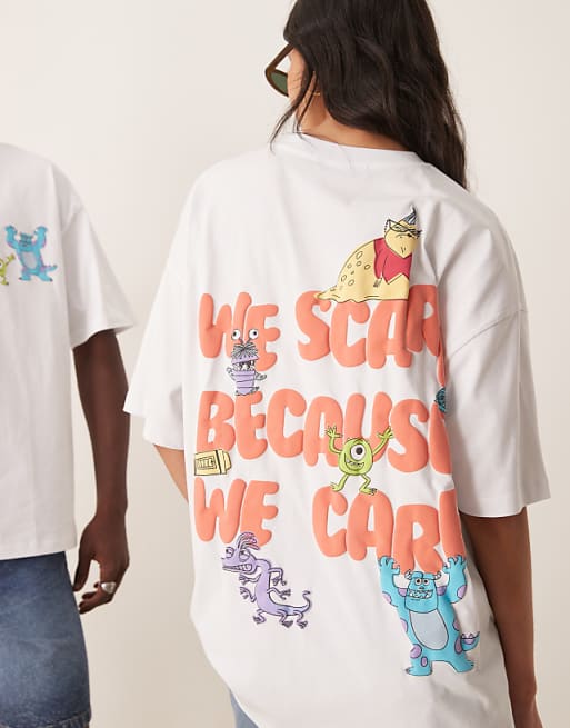 DESIGN Disney Pixar Unisex Oversized T-shirt With Monsters Inc Prints In White