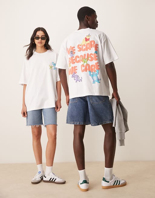 DESIGN Disney Pixar unisex oversized t-shirt with Monsters Inc prints in white