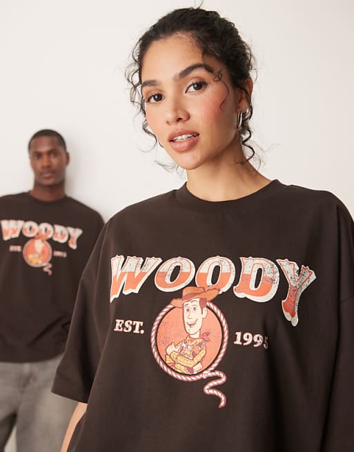 DESIGN Disney Pixar unisex oversized t-shirt with Toy Story Woody print in brown - BROWN