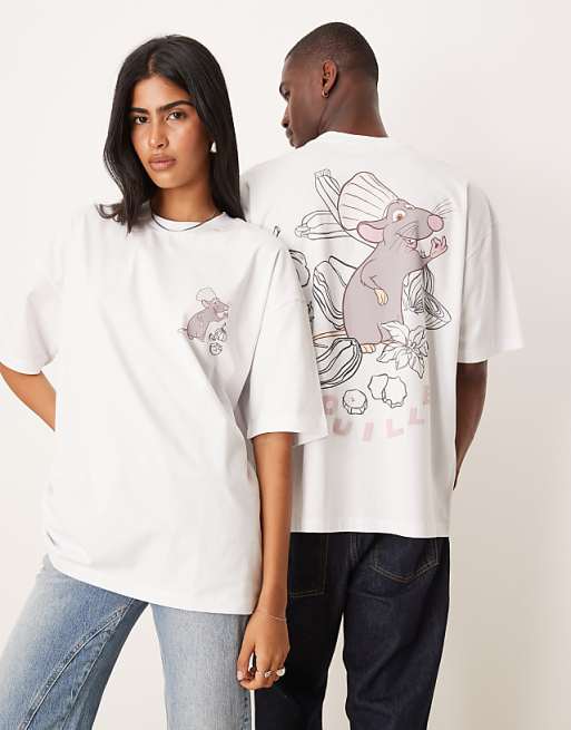 DESIGN Disney Pixar Unisex Oversized T-shirt With Ratatouille Prints In White