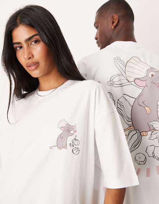 DESIGN Disney Pixar Unisex Oversized T-shirt With Ratatouille Prints In White