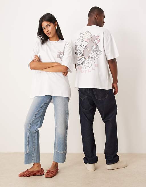 DESIGN Disney Pixar unisex oversized t-shirt with Ratatouille prints in white