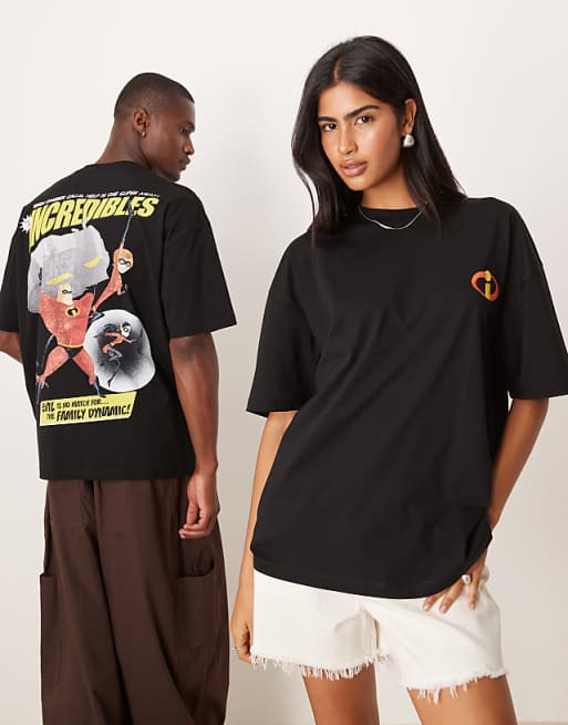 DESIGN Disney Pixar unisex oversized t-shirt with The Incredibles prints in black