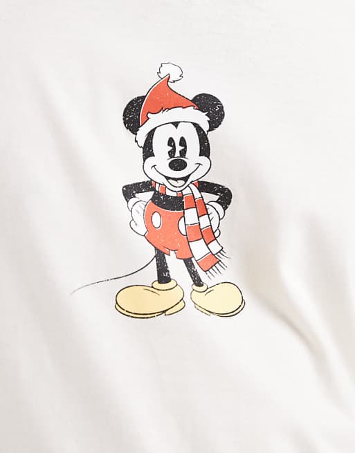 DESIGN Disney Pyjama Set With Christmas Mickey Mouse Graphic In Cream