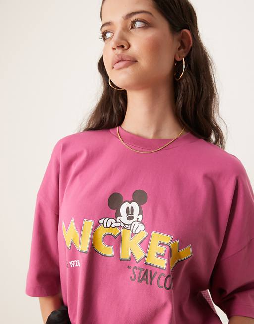 DESIGN Disney Unisex Oversized T-shirt With Mickey Mouse Prints In Pink