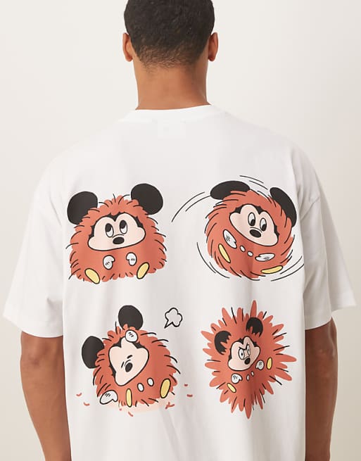 DESIGN Disney Unisex Oversized T-shirt With Mickey Mouse Prints In White
