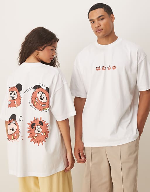 DESIGN Disney unisex oversized t-shirt with Mickey Mouse prints in white
