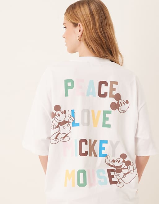 DESIGN Disney Unisex Oversized T-shirt With Mickey Mouse Text Prints In White