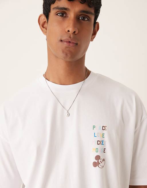 DESIGN Disney Unisex Oversized T-shirt With Mickey Mouse Text Prints In White