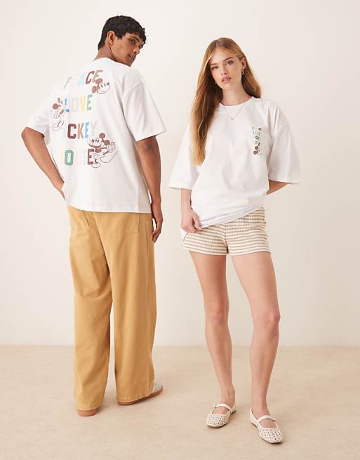 DESIGN Disney unisex oversized t-shirt with Mickey Mouse text prints in white
