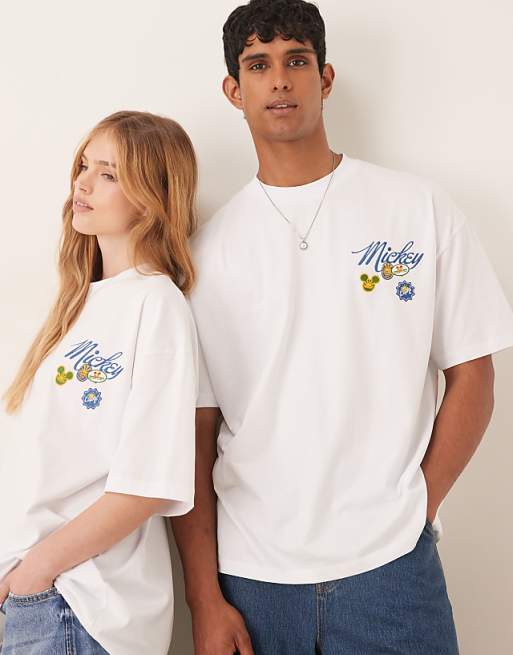 DESIGN Disney Unisex Oversized T-shirt With Mickey Mouse Fruit Prints In White