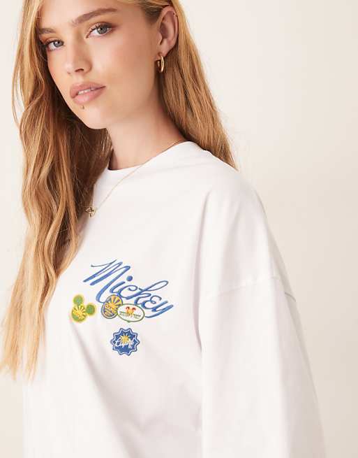 DESIGN Disney Unisex Oversized T-shirt With Mickey Mouse Fruit Prints In White